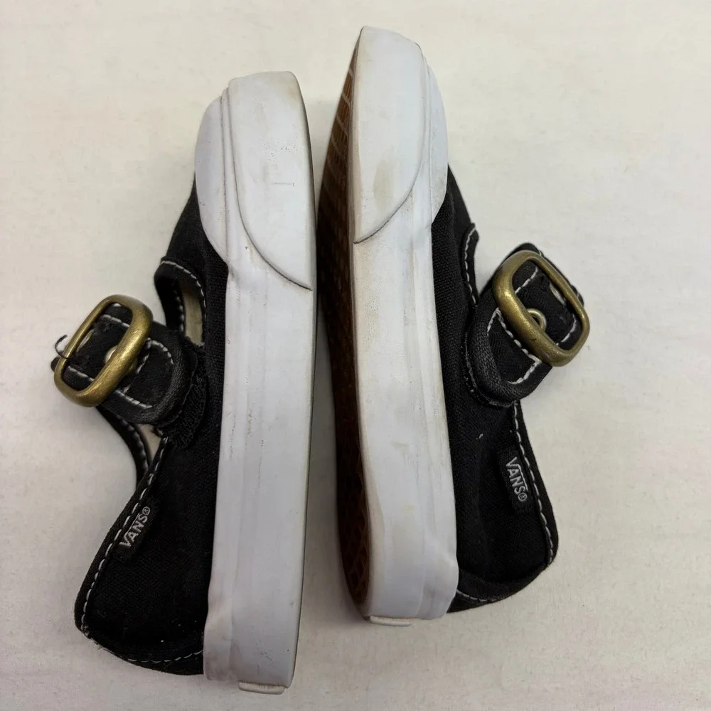 Vans Mary Jane Toddler 5.5 Black White Canvas Buckle Strap Skate Shoes
